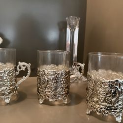 set of silver tea and dishes 