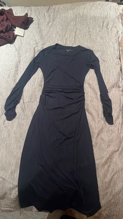 Madewell Navy Long Sleeve Ruched Midi Dress