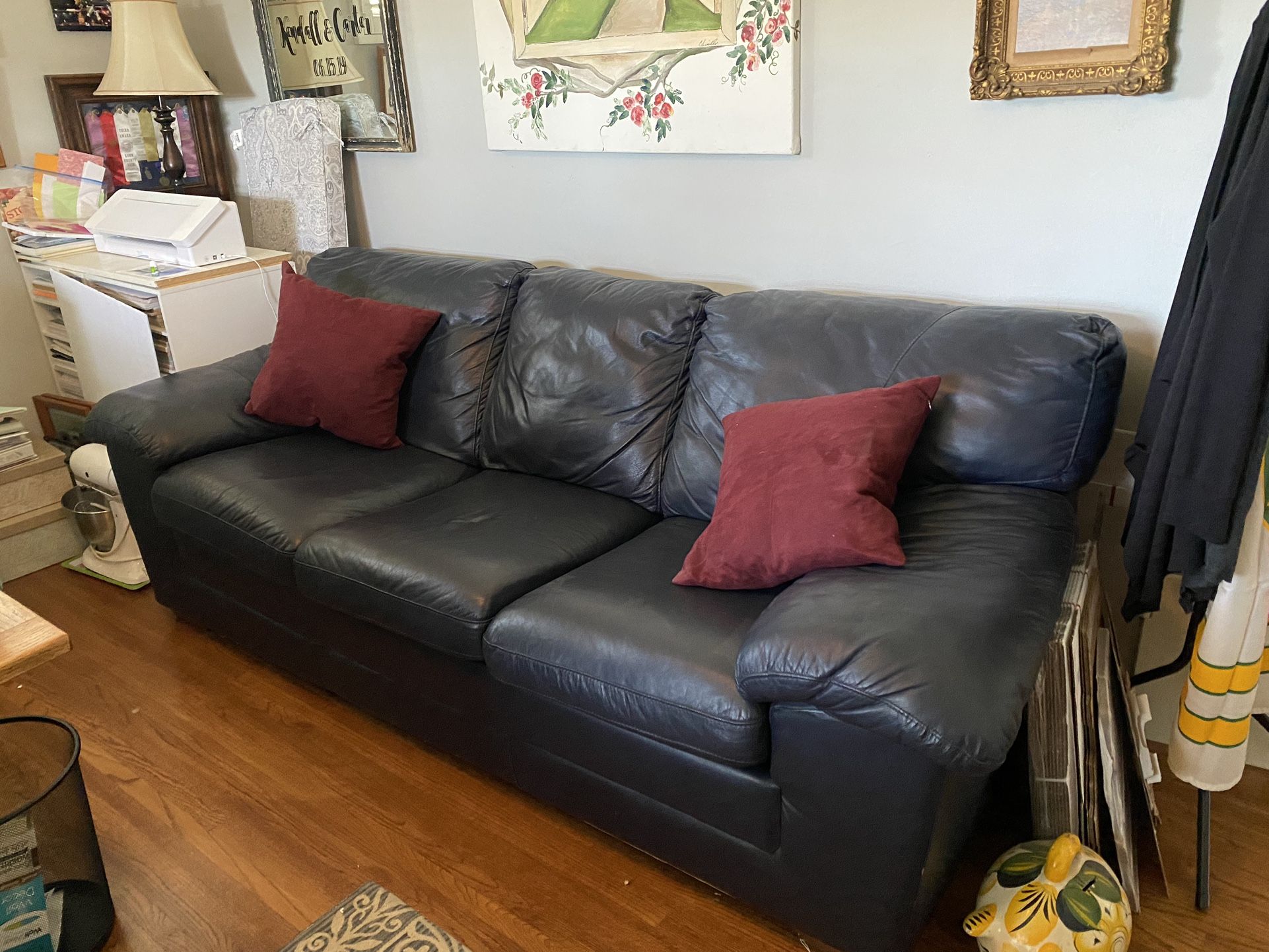 Blue Leather Sleeper Sofa-Queen 