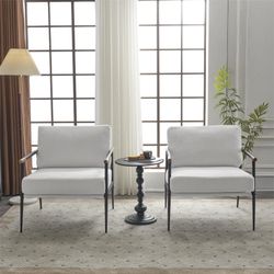 Set of 2 Modern Chic Accent Chair with Metal Frame , Upholstered Chenille Living Room Chair with Rem