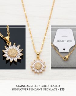 Gold-Plated Stainless Steel Sunflower Pendant Necklace
