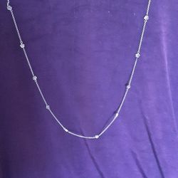 38 Inch Sterling Diamond Station Necklace 17.89 Grams 21 Diamond Stations.