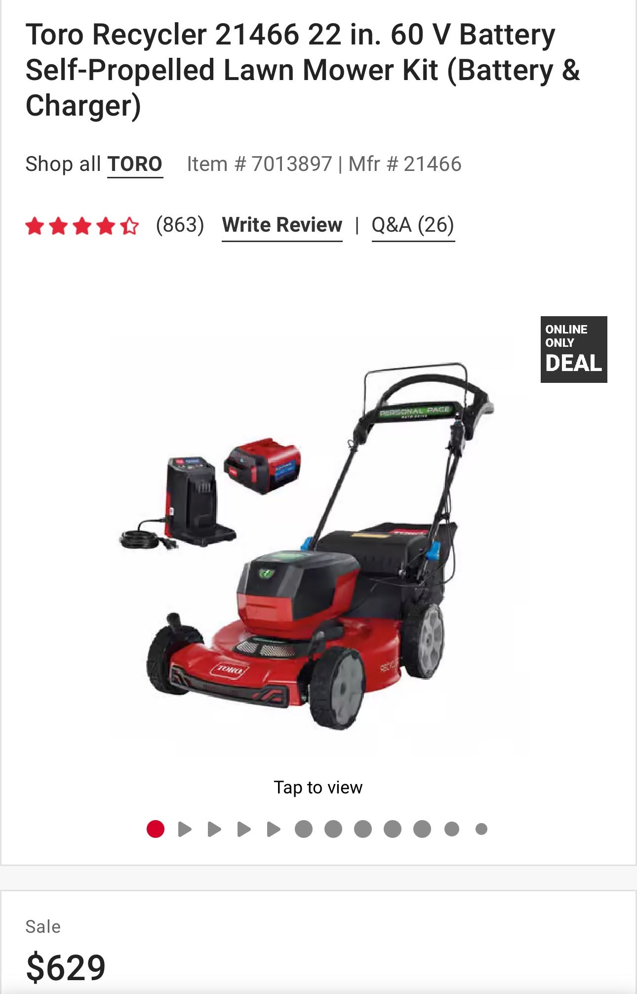 Toro Lawn Mower 60 V Battery Self-Propelled Lawn Mower Kit