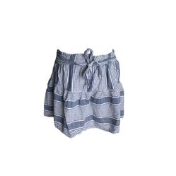 Joe B Blue/White Striped Elastic Pull-On Belt Waist Tie Cotton Mini Skirt