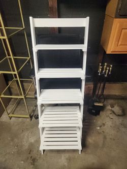 White Wooden Ladder Shelf - 5-Tier Leaning Wall Bookshelf / Plant Stand