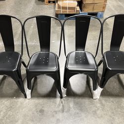 #011324 Iron Metal Dining Chairs Stackable Side Chairs Tolix Bar Chairs with back Matte Black, Set of 4 #610805