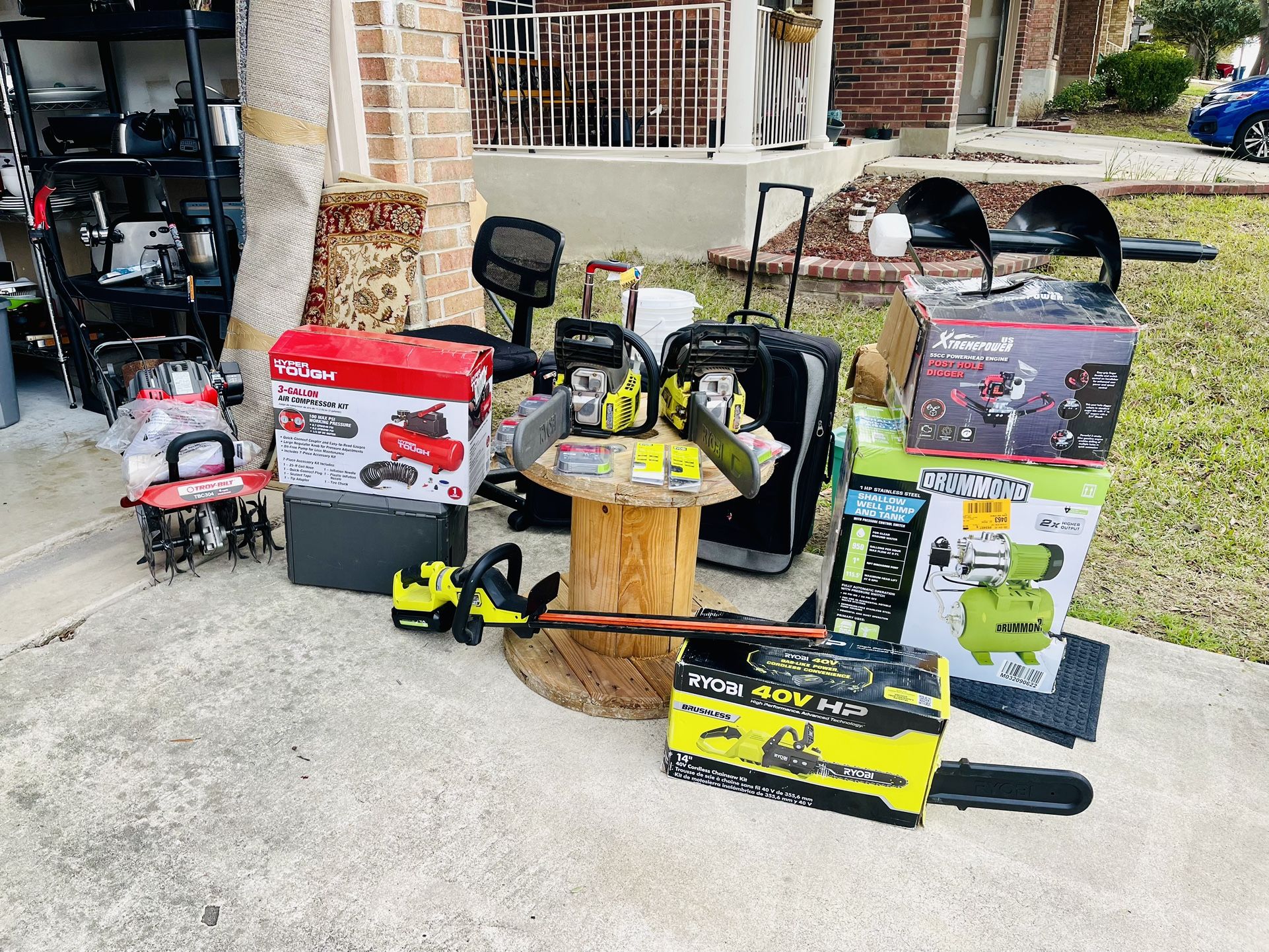 power tools (electrial & gas), bakers rack, vanity, $1 clothes & a lot more!!