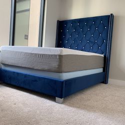 Megan Blue Velvet Fabric Bed 