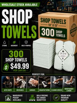 Shop Towels 13” x 13” - 300 Towels Bulk Lot - $50  Per Carton