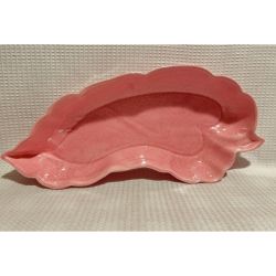 1952 Claire Elmer-Pink/Grey Speckled 15” leaf Shaped dish 
