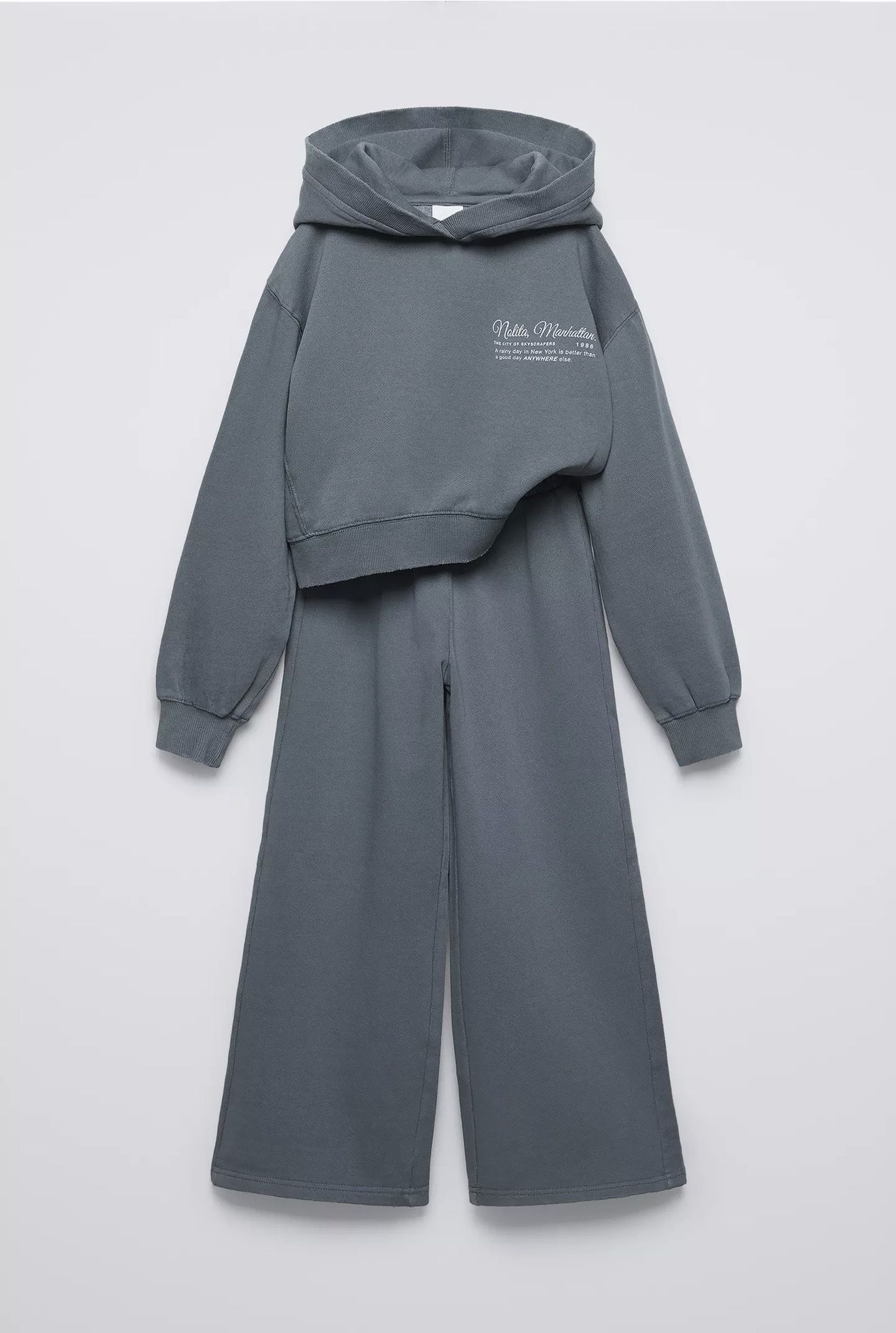 Zara 11/12 Years Grey Matching Sweatshirt And Wide Leg Plush Pants