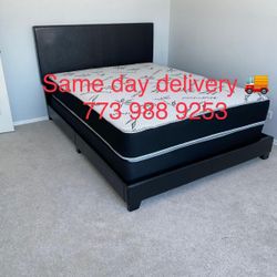 Queen Bed 🛏️ Headboard Frame Mattress And Box Spring All Included Brand New Same Day Delivery 🚚 Or Store Pickup 