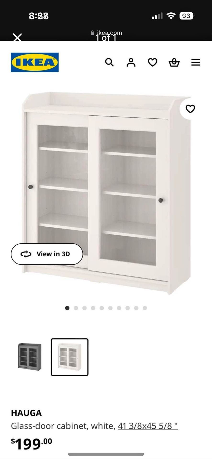 IKEA Hauga White Glass Cabinet with Adjustable shelves