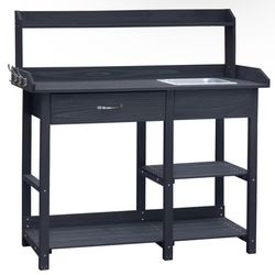 VEIKOUS 48”H x 42”W x 15”D Grey Cedar Wood Garden Bench Table with Removable Sink and drawer