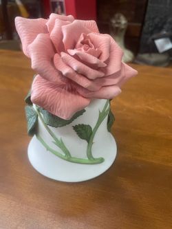 Antique pink rose porcelain bell