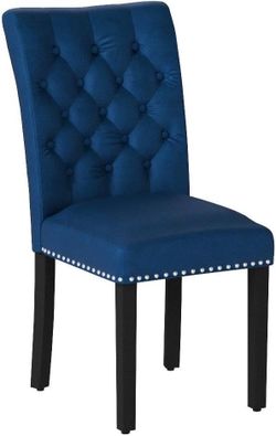 ES70 $45 Velvet Dining Chairs Set of 1, Upholstered Dining Room Chairs with Wooden Legs & Nailed Trim, Parsons Kitchen Chair 350 LBS Capacity, Blue  C