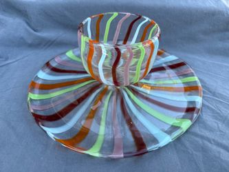 Gezellig Reversible Glass Cake Stand / Chip & Dip Platter - Open Box w/ Box