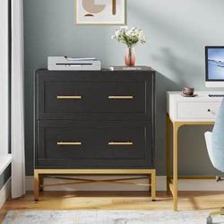 New Black Modern  Filing Cabinet With Gold Metal Legs