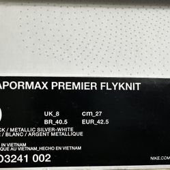 Nike Vapormax Premier Flynit  Brand New Men’s Size 9