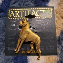 Signed JJ Jonette Vintage 1980-90s Gold Tone Boxer Dog Pin Brooch