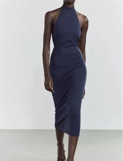 Zara Navy Halter Maxi Dress S size
