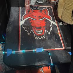 Hand painted red wolf end table