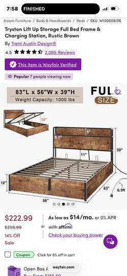 Queen Bed frame, lifts up, underneath storage