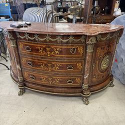 French Louis XVI style ormolu-mounted marquetry and parquetry D shaped Royal Commode -  65” x 21” - Originally $4600