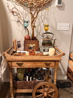 Beautiful Rustic Wooden Bar Cart / Serving Cart
