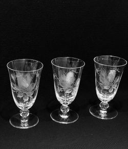 Vintage Rosenthal Moss Rose Crystal Water Goblets Set of 3 Signed 5.25” 