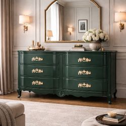 Vintage French Provincial Dresser – Dark Satin Green - Louis XV Elegance