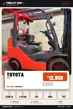 TOYOTA 2020 forklift 5500 lb,3 stage, side shift for sale