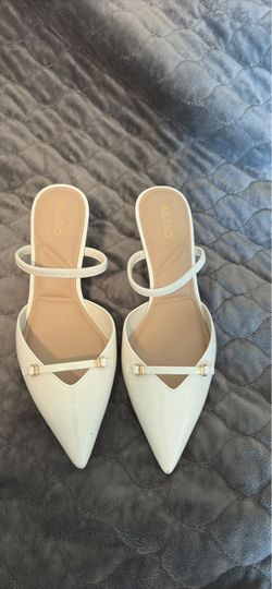 Aldo White Patent Pointed-Toe Mule Heels