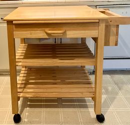 Solid Maple/Pine Kitchen Cart on Wheels - Extra Large Top + Drawer + Shelves
