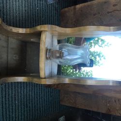 Wooden wall planter with mirror and candle holder