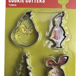 1 - 4ct The Grinch Theme Holiday Cookie Cutters Christmas, Stainless Steel