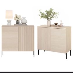 Union Rustic Modern Minimalist Wood Nightstand Set Of 2 With Doors , Large End Table,Reeded Design Bedside Table For Bedroom, Living Room,Entryway 