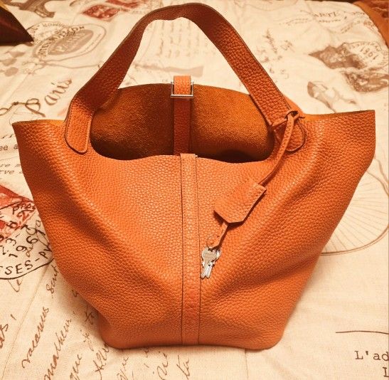 Hermes Picotin Lock 18 Clemence Bull Calf Skin Orange Bag
