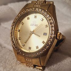 Jean Paul 44mm Diamond Bezel Gold Tone Watch For Men