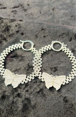 Silver Butterfly Rolex Hoops