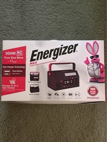 Energizer 293W Portable Power Station, Flashlight, Lithium, Solar Generator, 120V/300W(Peak 600W) Pure Sine Wave AC Outlet