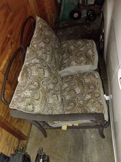 Metal Outdoor Loveseat with Paisley Cushions