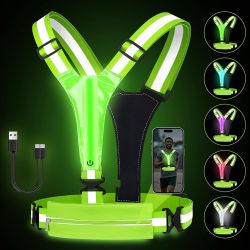LED Reflective Running Vest with Phone Holder, Rechargeable 5 Colors Light Up Running Lights for Runners High Visibility Night Safety Gear, Adjustable