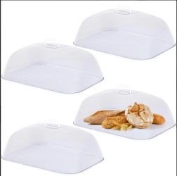 Located 4PCS Metal Mesh Screen Food Cover For Outdoors Set Large 18.5 Inch Mesh Food Tents For Picnic Indoor Plate (white)