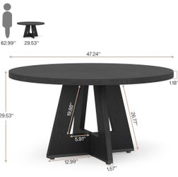 47 inch round wood black dining table