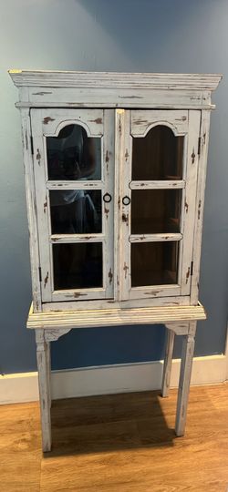 Antique Distressed White Curio Cabinet