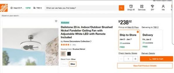 Dailstone 23 in. Indoor/Outdoor Brushed Nickel Fandelier Ceiling Fan with Adjustable White LED