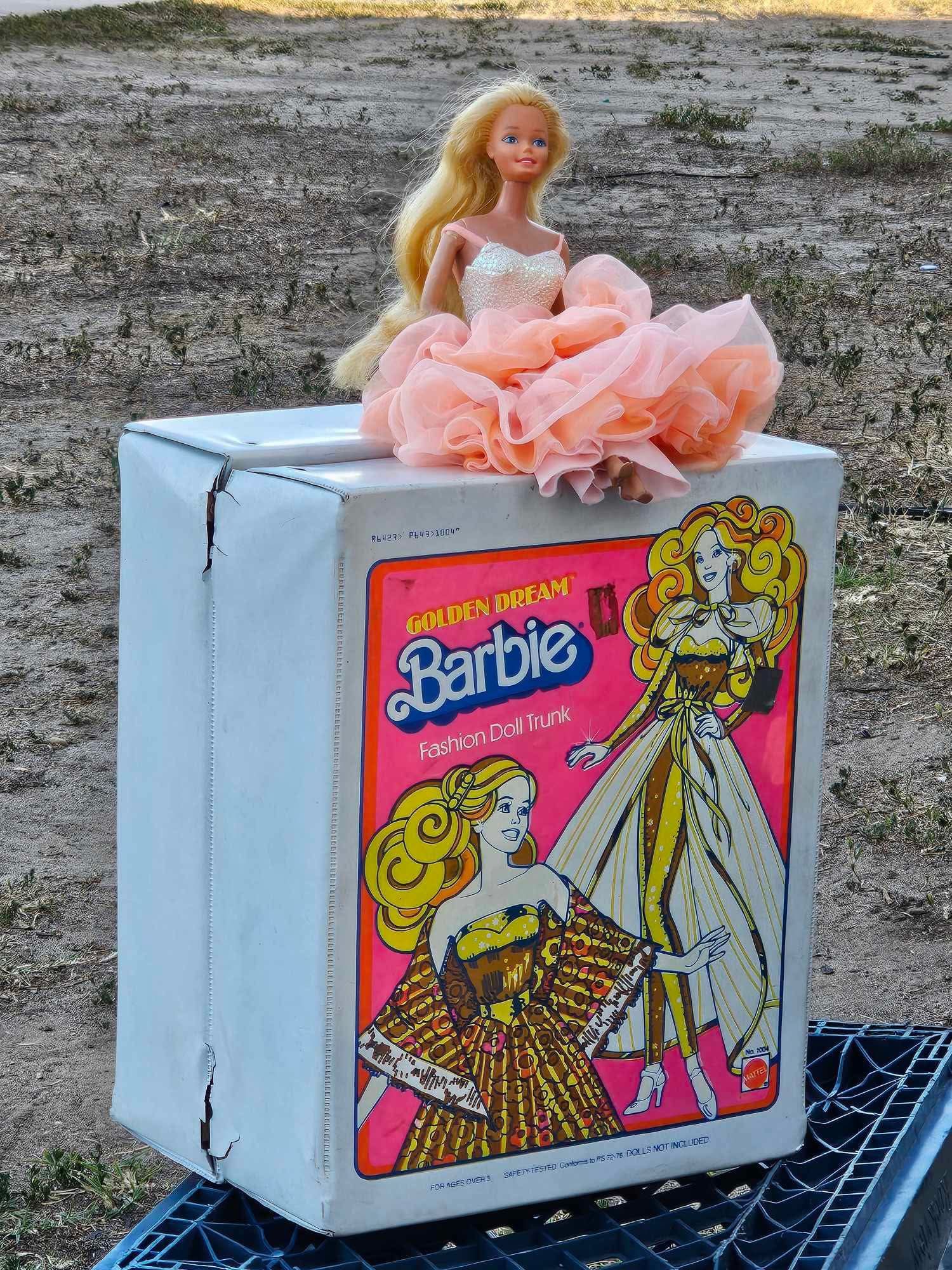 Vintage Barbie Doll Trunk and Peaches n Cream Barbie Doll and Accessories