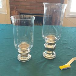 15” & 12” Glass Vases With Silver Bases