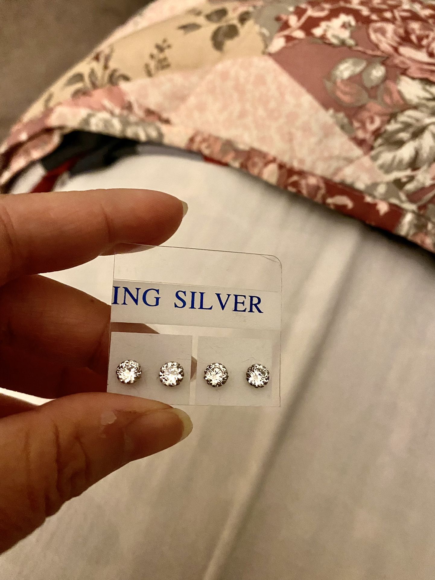 Real Silver Zircon Diamond Small Stud Earrings